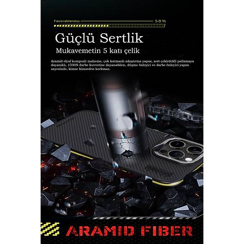 iPhone 15 Pro Max K�l�f Aramid 600D Kevlar Karbon Fiber Magsafe Kapak - Gri