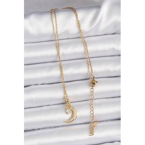 316L �elik Zincir Alt�n Renk Zirkon Ta�l� Sallant�l� Ay Y�ld�z Kolye