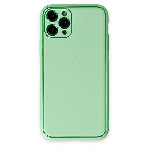 iPhone 11 Pro K�l�f Coco Deri Silikon Kapak - A��k Ye�il
