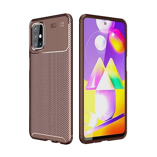 Galaxy M31S K�l�f Auto Focus Karbon Kapak - Kahverengi