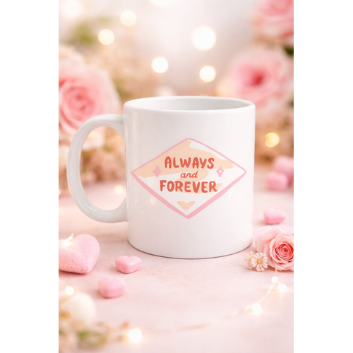 Always and Forever Yaz�l� Sevgiliye Arkada�a �zel Porselen Kupa Model 18 - Romantik & Anlaml� Hediye