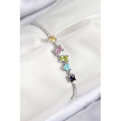 Pirin� Renkli Zirkon Ta�l� Geometrik Model G�m�� Renk Kad�n Bileklik