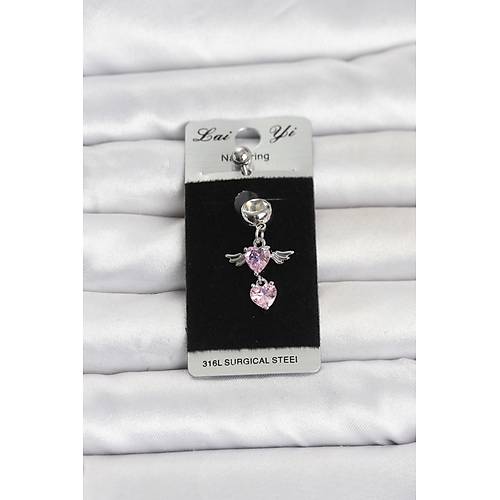 316L Cerrahi �elik Pembe Zirkon Ta�l� Kanat Model G�bek Piercing