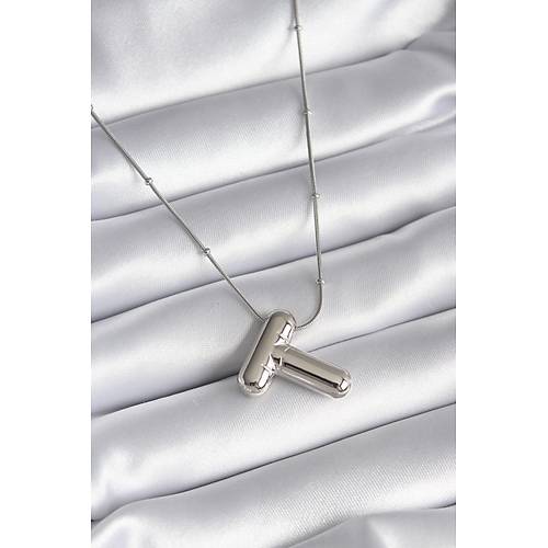 316L �elik G�m�� Renk Bubble "T" Harf Model Kad�n Kolye