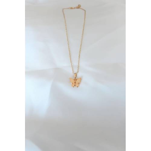 Gold Kaplama Sar� Renk Sedefli Kelebek Kolye