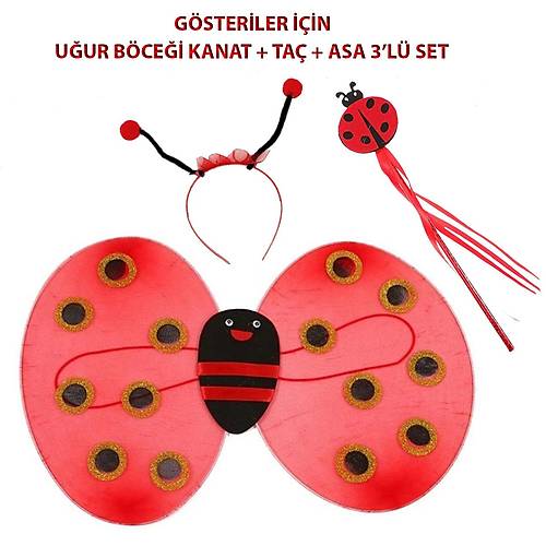 �ocuk G�steri ��in U�ur B�ce�i Kanat + Ta� + Asa 3'l� Kost�m Seti