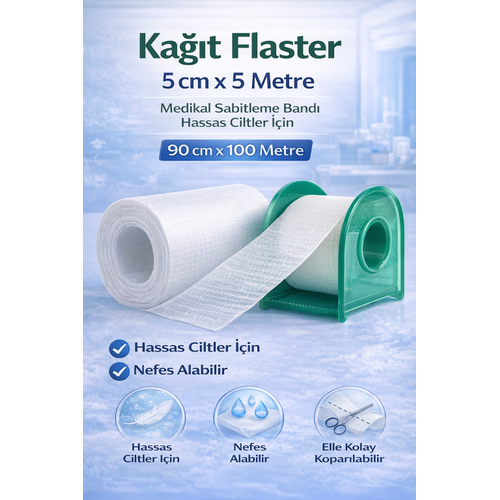 Ka��t Flaster 5 cm x 5 m Medikal Sabitleme Band� Hassas Ciltler ��in 1 ADET