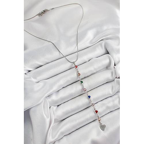 Pirin� G�m�� Renk Kar���k Renk Zirkon Ta�l� Kalpli Y Kad�n Kolye