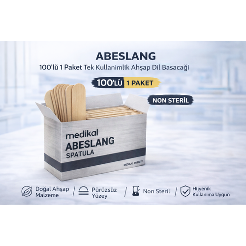 Abeslang 100'l� 1 Paket Tek Kullan�ml�k Ah�ap Dil Basaca�� Medikal Spatula
