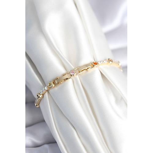 Pirin� Gold Renk Zirkon Ta�l� Kad�n Bileklik