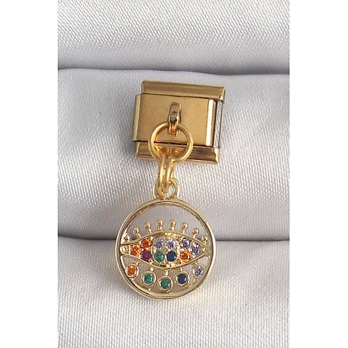 316L �elik Gold Renk Sallant� Renkli Zirkon Ta�l� G�z Model Nomination Charm