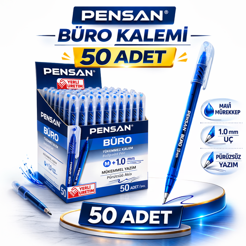 Pensan B�ro T�kenmez Kalem 1.0 mm Mavi 50 Adet
