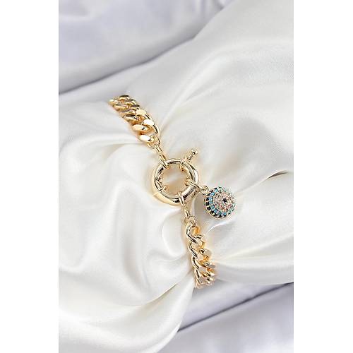 Pirin� Nazar Model Zirkon Ta�l� Gold Renk V�P Seri Kad�n Bileklik