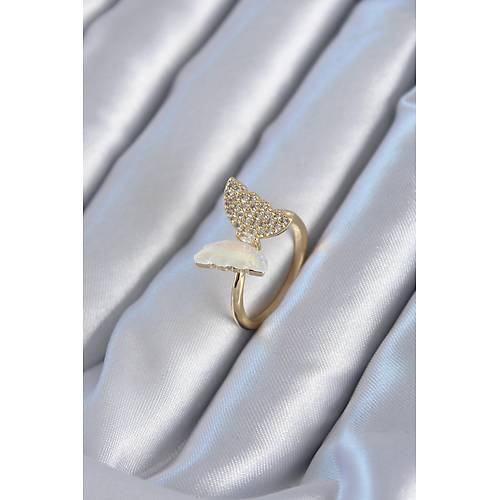 Gold Renk Zirkon Ta� Detay Pirin� Kad�n Y�z�k