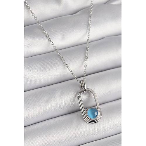 316L �elik G�m�� Renk Zincir Mavi Kedi G�z Model Kad�n Kolye