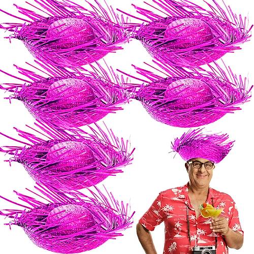 Tropikal Parti Pembe Fu�ya Has�r Hawaii �apkas� 13x36 cm