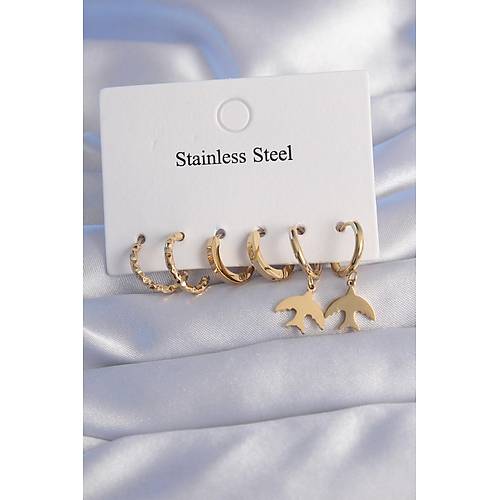 316L �elik Gold Renk Oval Tasar�m Ku� Model K�pe Seti