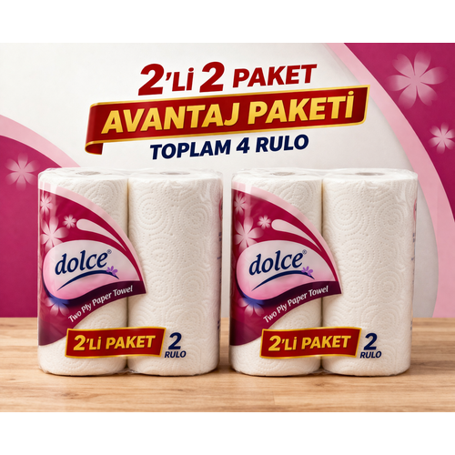 Dolce �ift Katl� Ka��t Havlu 2'li Rulo 2 Paket Y�ksek Emicili �ok Ama�l� Ka��t Havlu