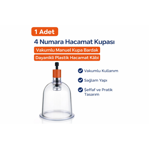 4 Numara Hacamat Kupas� 1 Adet Vakumlu Manuel Kupa Bardak Dayan�kl� Plastik Hacamat Kab�