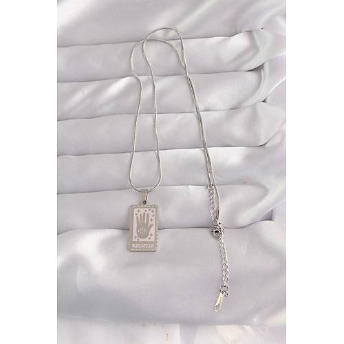 316L �elik G�m�� Renk Pembe Mineli El Fig�r Tarot Kolye
