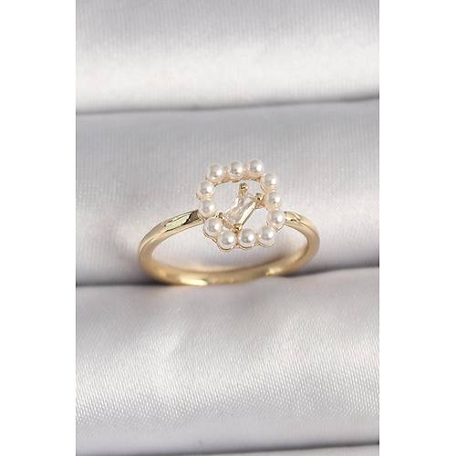 Pirin� Gold Renk Zirkon Ta� Detayl� �ncili Ayarlanabilir Y�z�k