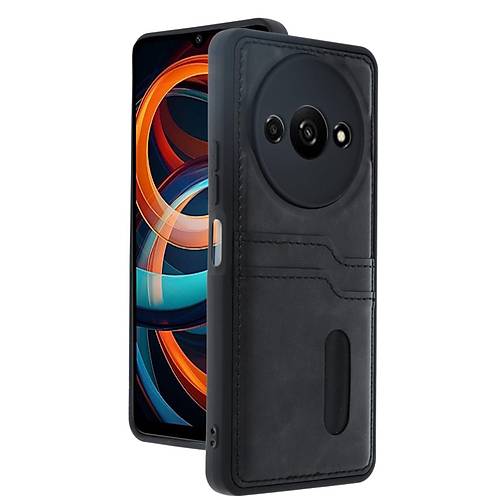 Redmi A3 4G K�l�f Sara Kartvizitli Deri K�l�f - Siyah