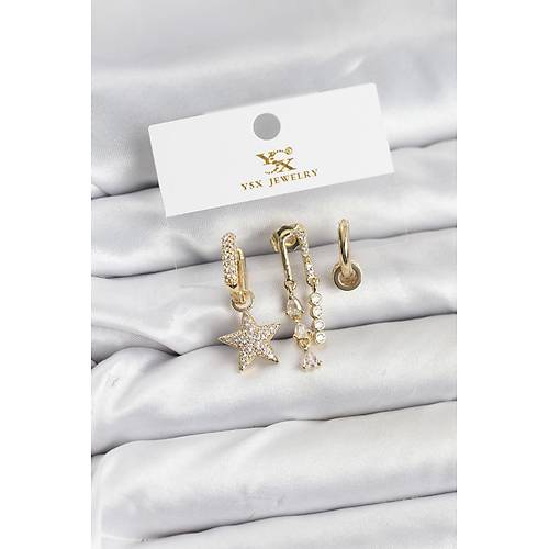 Pirin� Gold Renk Zirkon Ta�l� Y�ld�z Vintage Model YSX Trio K�pe Seti