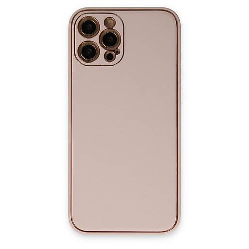 iPhone 12 Pro Max K�l�f Coco Deri Silikon Kapak - Pudra