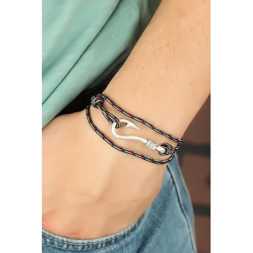 �izgi Desenli Metal Kancal� Erkek Bileklik