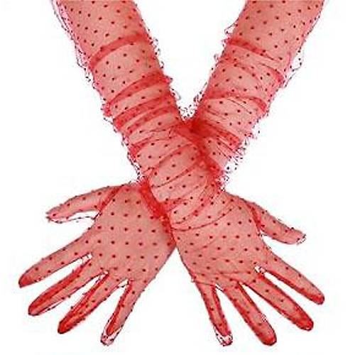 Uzun Boy K�rm�z� Puantiyeli K�rm�z� Renk Yeti�kin T�l Eldiven 55 cm