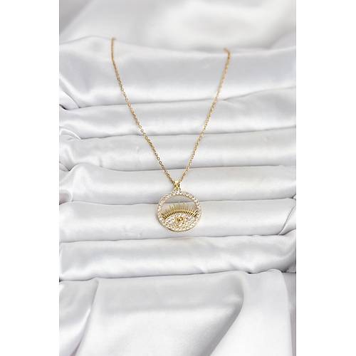 316L �elik Gold Renk Zirkon Ta�l� G�z Model Kad�n Kolye