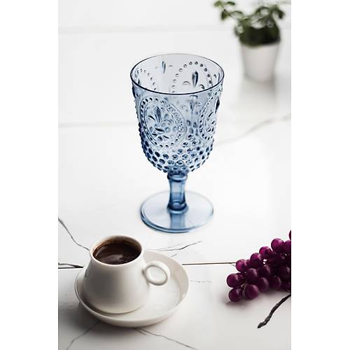 Akrilik Lacivert 6'l� Kadeh & Su Me�rubat Kahve Yan� Barda�� 450 ml ( Cam De�ildir )
