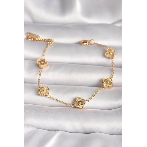 316L �elik Gold Renk Baby Boy Yonca Model ��leme Detay Kad�n Bileklik
