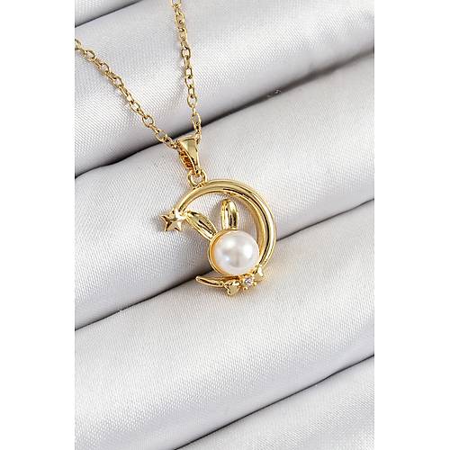 316L �elik �nci Detayl� Hilal Tav�an Model Gold Renk Kad�n Kolye