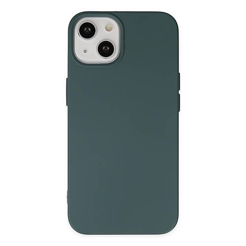 iPhone 14 K�l�f Nano i�i Kadife Silikon - Koyu Ye�il