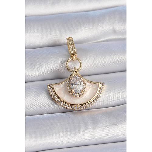 Pirin� Gold Renk Zirkon Ta� Detayl� Beyaz Mineli Ajda Charm