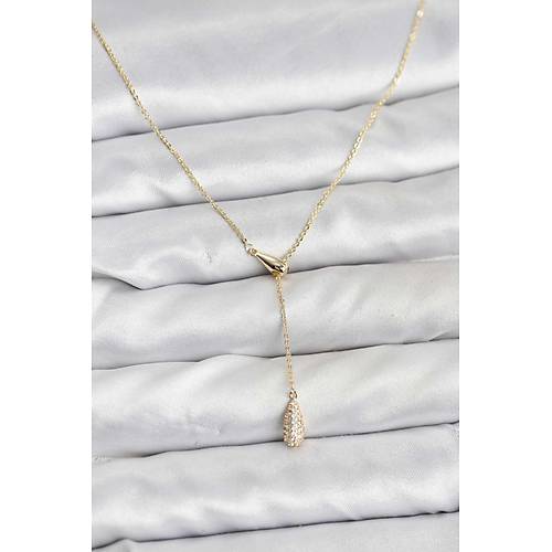Pirin� Gold Renk Asans�rl� Damla Model Kad�n Kolye