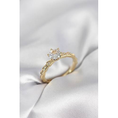 Gold Renk Zirkon Ta�l� Tek Ta� Model Kad�n Y�z�k