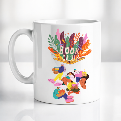 Book Club Tasar�m Kupa Model 232 Kitap Severlere �zel Bask�l� Seramik Kahve Kupas�