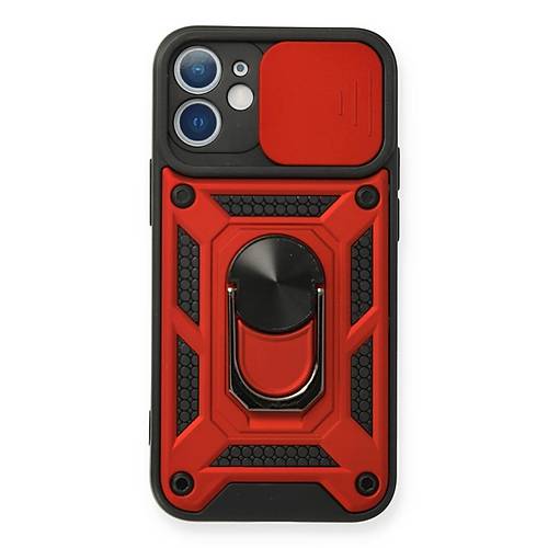 iPhone 12 K�l�f Pars Lens Y�z�kl� Silikon - K�rm�z�