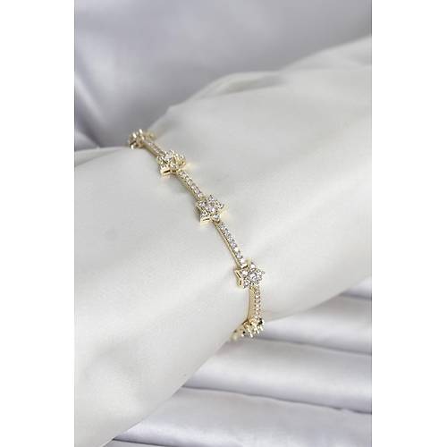 Pirin� Gold Renk Zirkon Ta�l� Y�ld�z Model Kad�n Bileklik