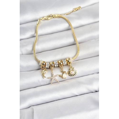 Pirin� Gold Renk Yaz Konseptli Charml� Kad�n Bileklik