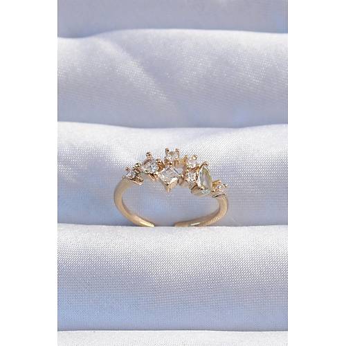 Pirin� Gold Renk Zirkon Ta�l� Damla Detay Ayarlanabilir Y�z�k