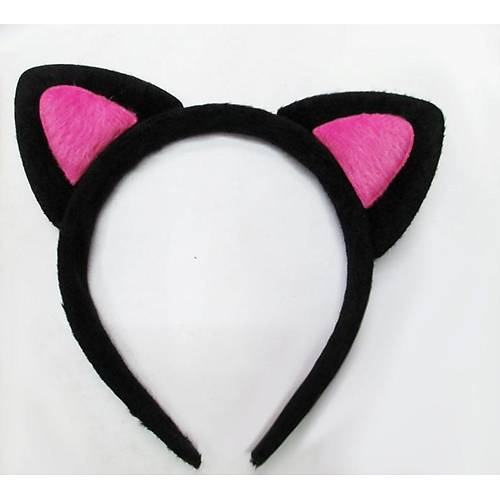 Sevimli Kedi Kulak Pofuduk Kedi Ta� Siyah ��i �eker Fu�ya Renk 17x15 cm