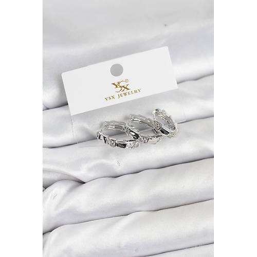 Pirin� G�m�� Renk Zirkon Ta�l� Halka Y�lan Model YSX Trio K�pe Seti