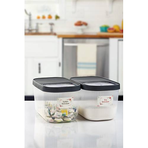 2'Li 7.5 LT Multibox Kayar Kapakl� Saklama Kab� & Erzak Kab� & Toz Ve Tablet Deterjan Kutusu ( ET�KET HED�YEL� )