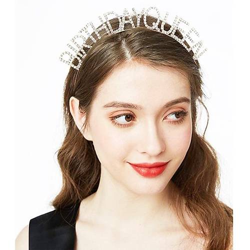 G�m�� Renk Kristal Ta�l� Parlak Birthday Queen Yaz�l� Krali�e Ta� 16x17 cm