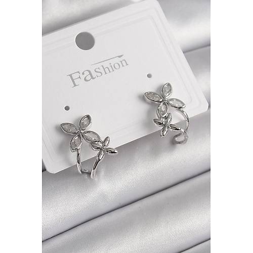 Pirin� G�m�� Renk Zirkon Ta�l� 2'Li �i�ek Model Kad�n K�pe