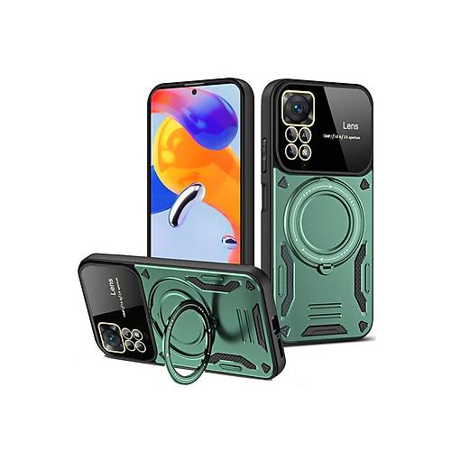 Redmi Note 12 Pro 4G K�l�f Joy Lens Standl� Kapak - Koyu Ye�il