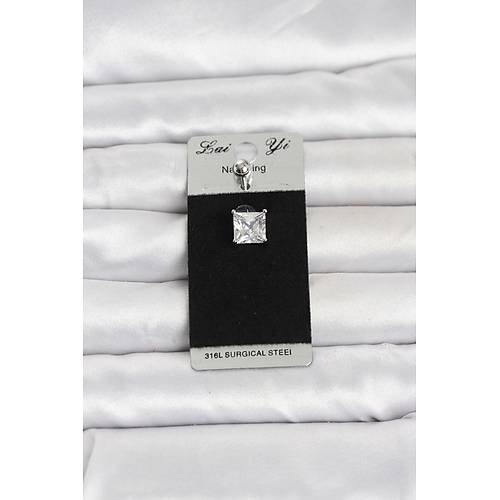 316L Cerrahi �elik Kare Zirkon Ta�l� G�bek Piercing